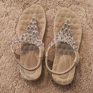 Beige Rhinestone Embellished Sandals